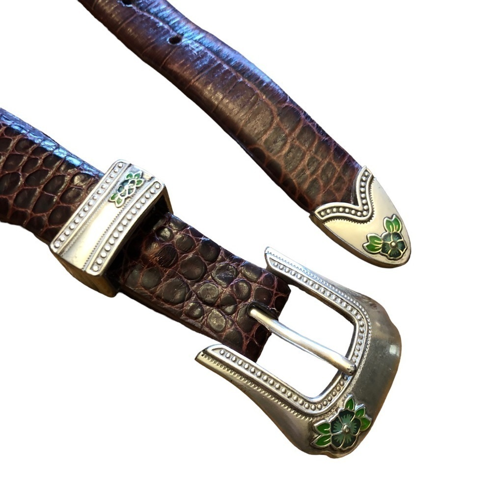 Vintage Ornate Buckle Italian Calfskin Belt 50